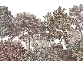 Papier peint paysage forêt gravure rosé