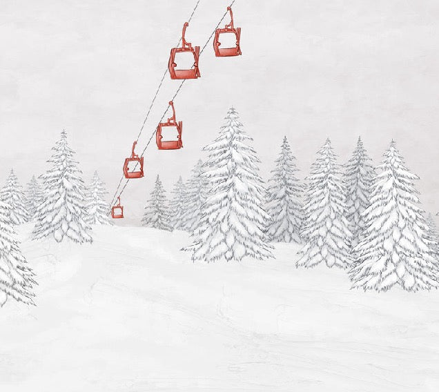 Papier peint montagne télécabine rouge