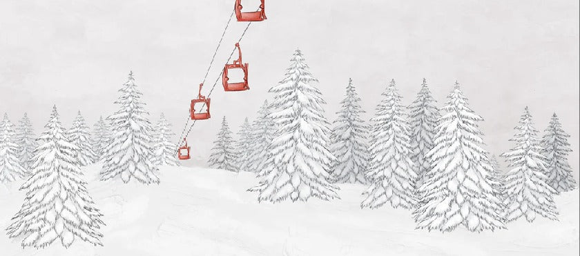 Papier peint montagne télécabine rouge