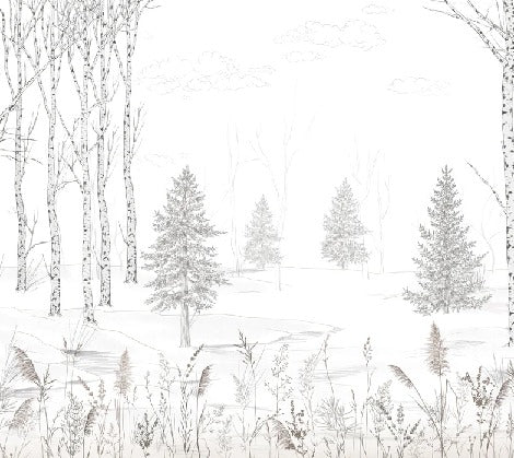 Papier peint forêt d'arbres noir et blanc