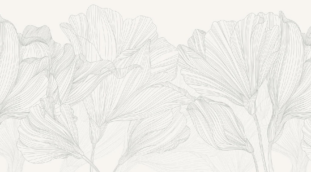 Papier peint panoramique gris et blanc valse des fleurs