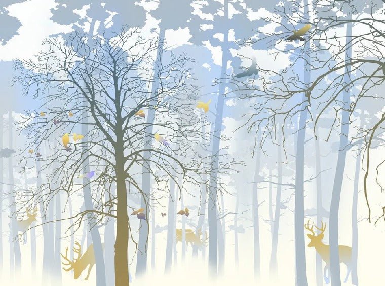 Papier peint nature forêt bleu & fraîcheur de l'aube