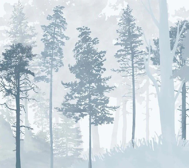 Papier peint panoramique forêt bleu scandinave