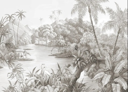 Papier peint panoramique jungle pittoresque, XXL, tendance