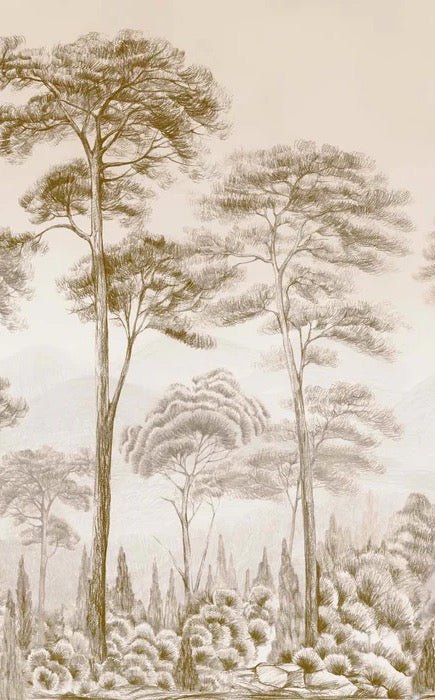 Papier peint nature pinède sépia