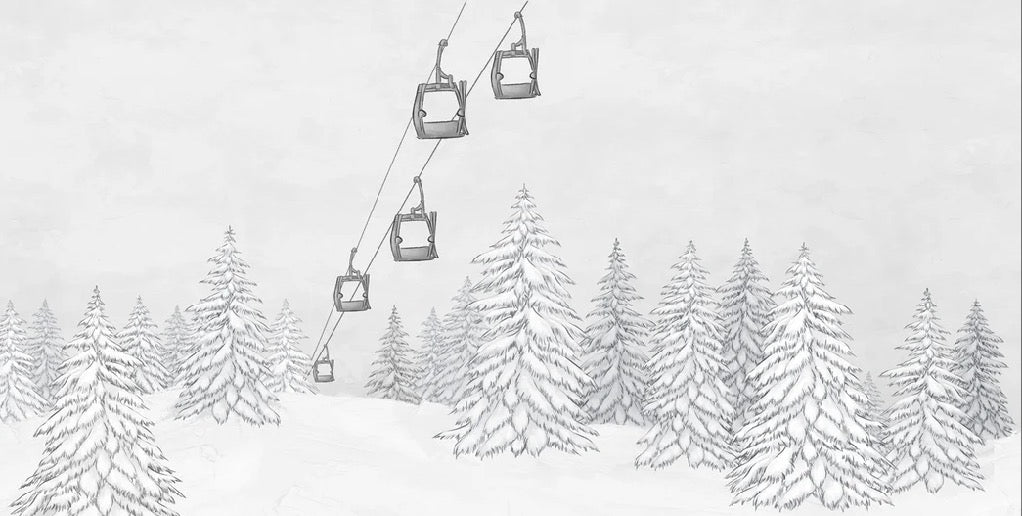 Papier peint montagne télécabine noir & blanc