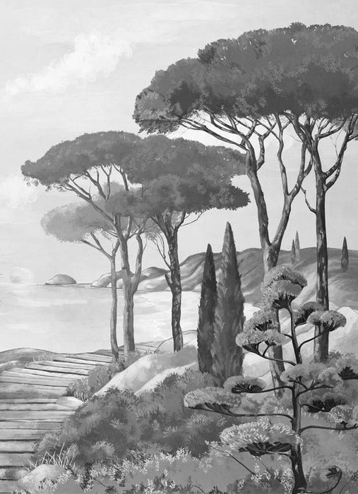 Papier peint balade dans les calanques noir et blanc, XXL, tendance