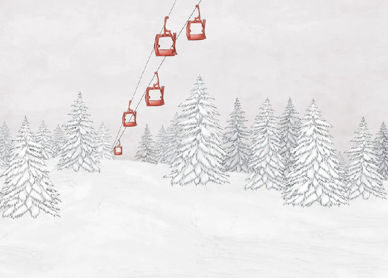 Papier peint montagne télécabine rouge, mural concept, tendance