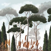 Papier peint sur mesure cyprès pins et herbes de la pampa