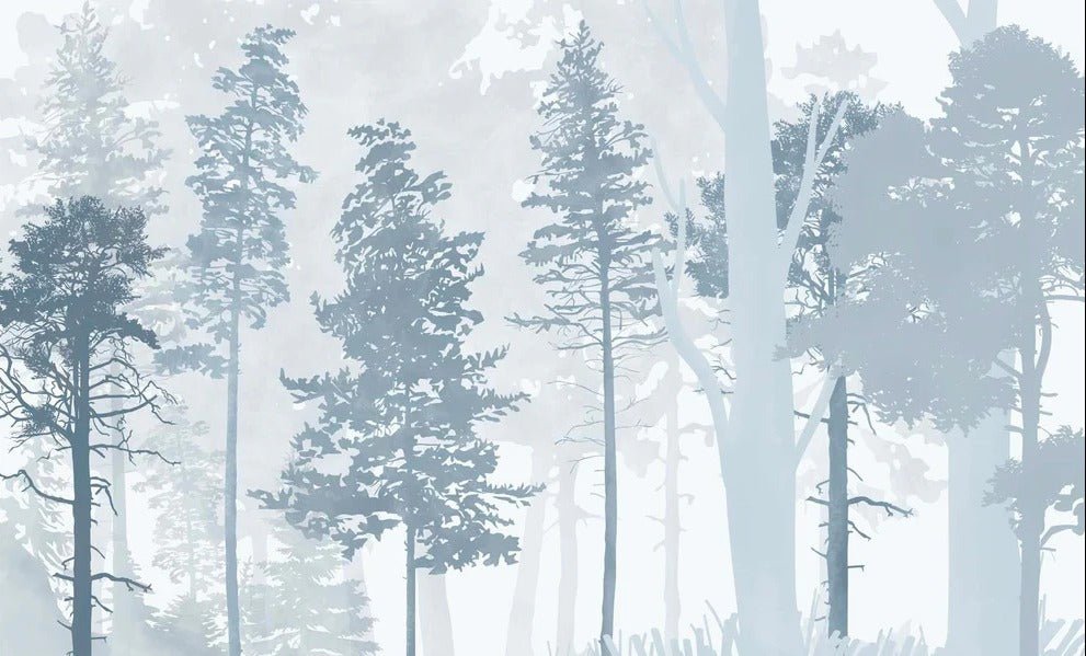 Papier peint panoramique forêt bleu scandinave