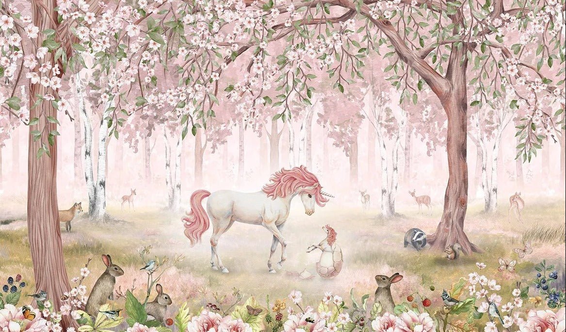Papier peint licorne féerique rose