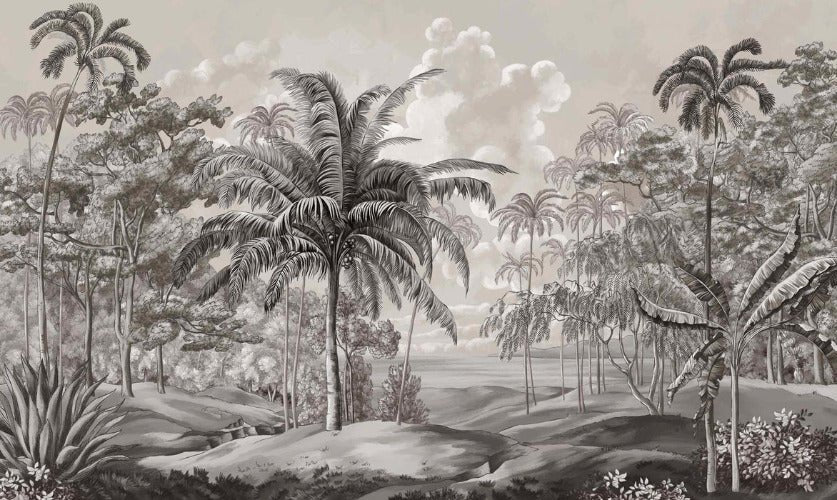 Papier peint paysage Célèbes noir et blanc, XXL, tendance