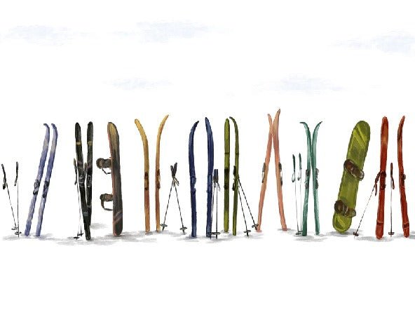 Papier peint panoramique skis colorés