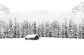 Papier peint panoramique chalet en montagne