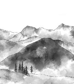 Papier peint montagne chaine des Aravis noir et blanc