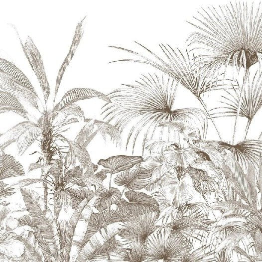 Papier peint tropical gravure monochrome
