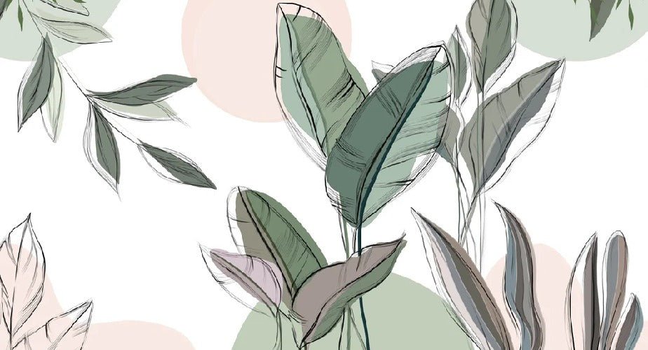 Papier peint panoramique végétal graphique vert, XXL, tendance
