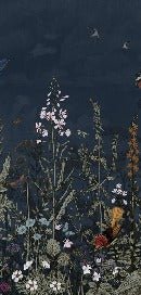 Papier peint panoramique bleu nuit floral, XXL, tendance