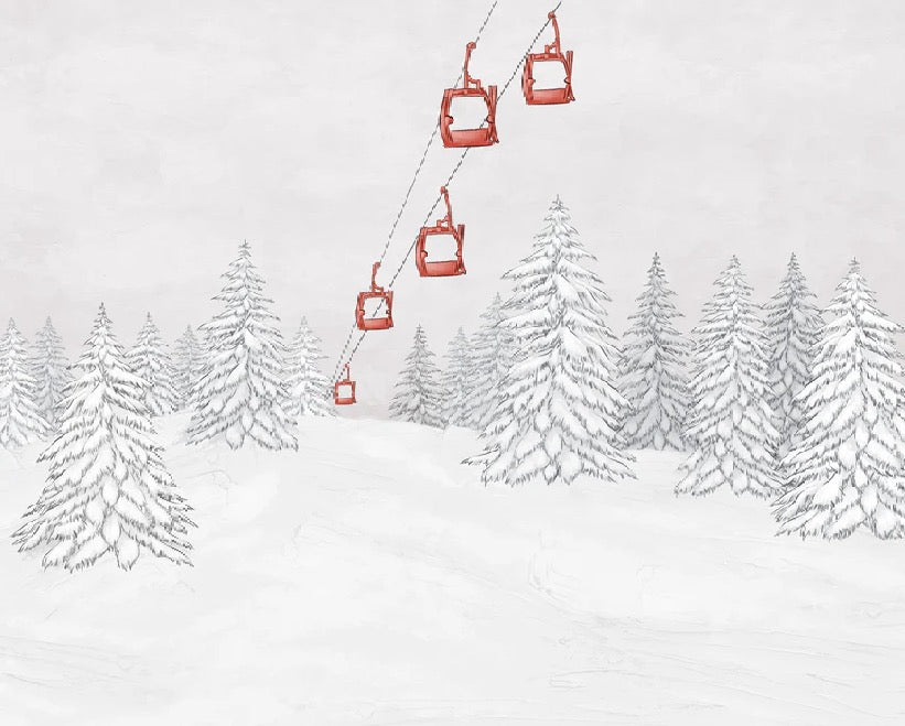 Papier peint montagne télécabine rouge