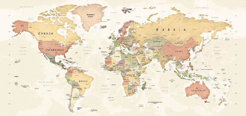 Papier peint panoramique carte du monde exploration, XXL, tendance