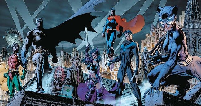 Papier peint panoramique justice league héro dark & blue city