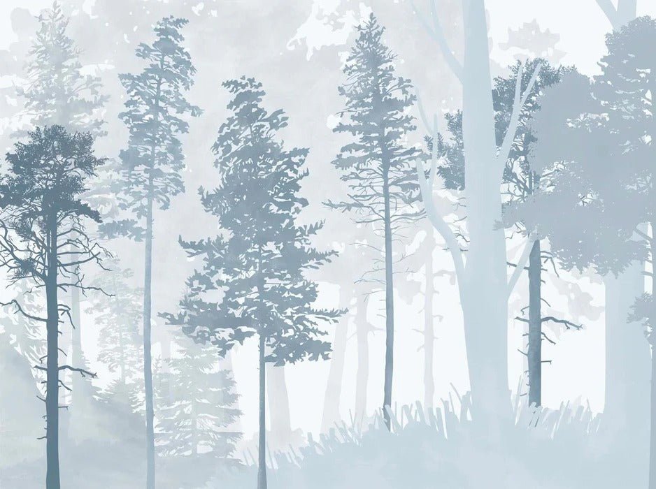Papier peint panoramique forêt bleu scandinave