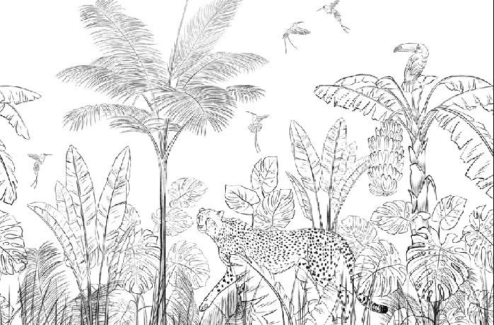 Papier peint jungle noir et blanc léopard