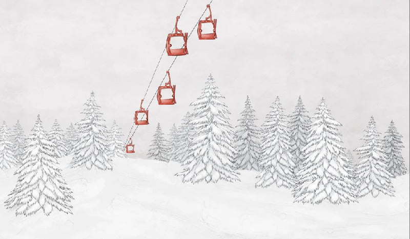 Papier peint montagne télécabine rouge