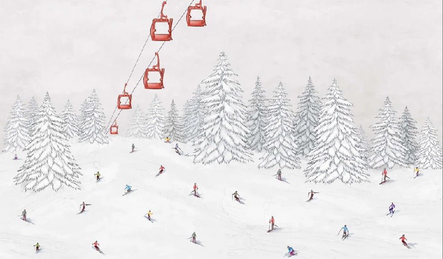 Papier peint télécabine skieurs colorés, XXL, tendance