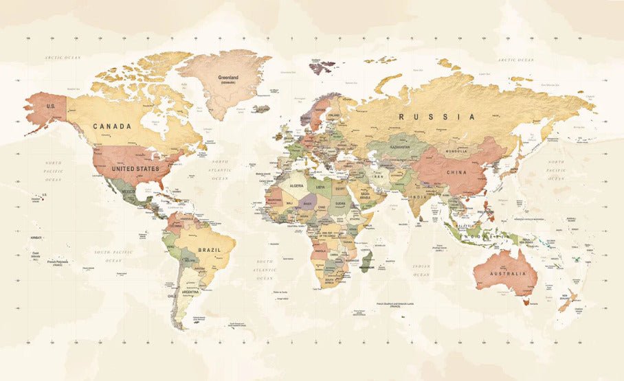 Papier peint panoramique carte du monde exploration, XXL, tendance