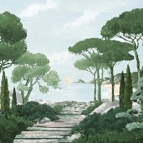 Papier peint balade dans les calanques vert