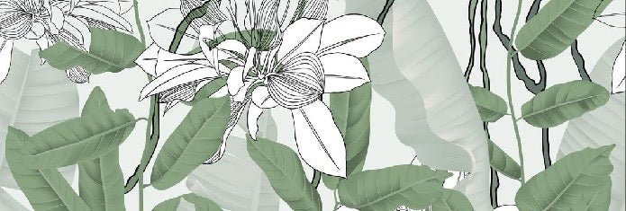 Papier peint feuillage nature vert fleur NB, XXL, tendance