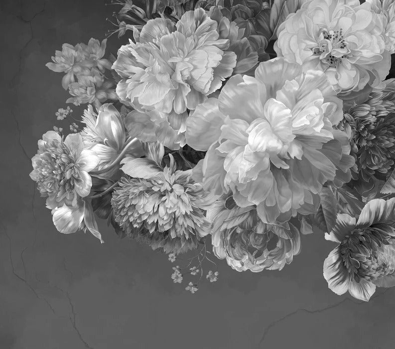 Papier peint fleur pivoine noir et blanc