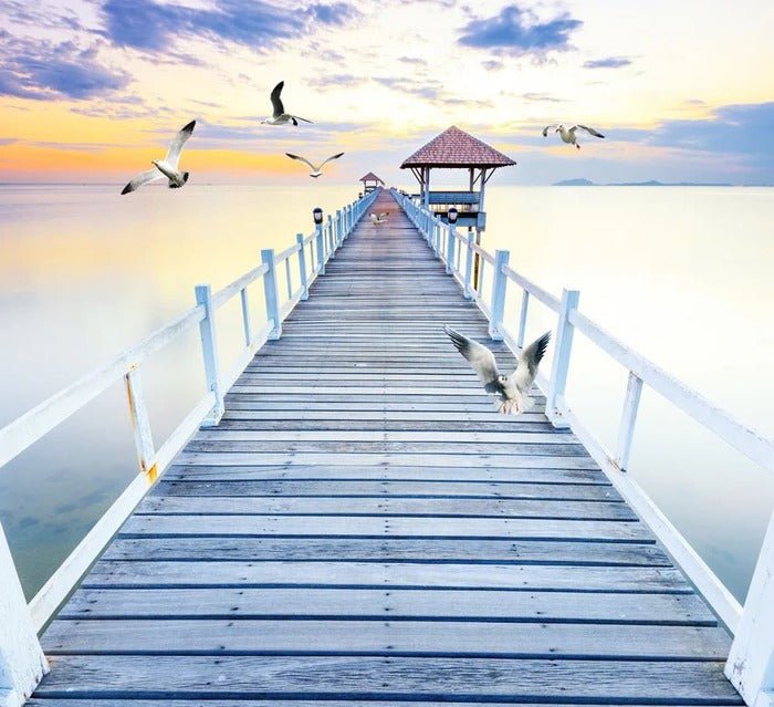 Papier peint trompe l’œil Ponton vue sur mer, XXL, tendance