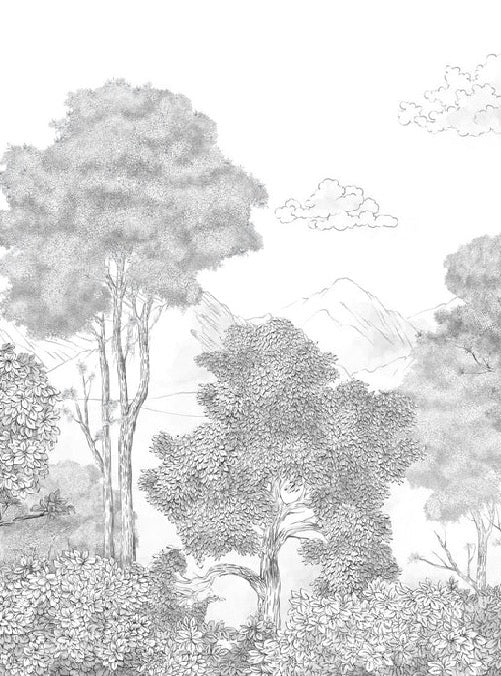 Papier peint panoramique Forêts et Monts Crayonnés