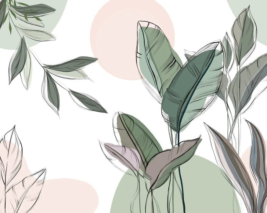 Papier peint panoramique végétal graphique vert, XXL, tendance
