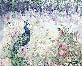 Papier Peint panoramique Peacock bleu paon floral