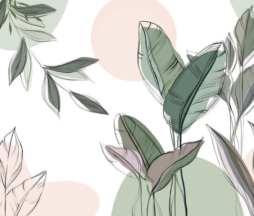 Papier peint panoramique végétal graphique vert, XXL, tendance