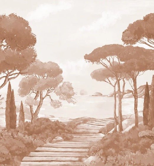Papier peint balade dans les calanques terracotta