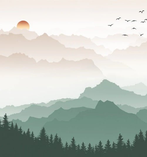 Papier peint montagne dans brume terracotta