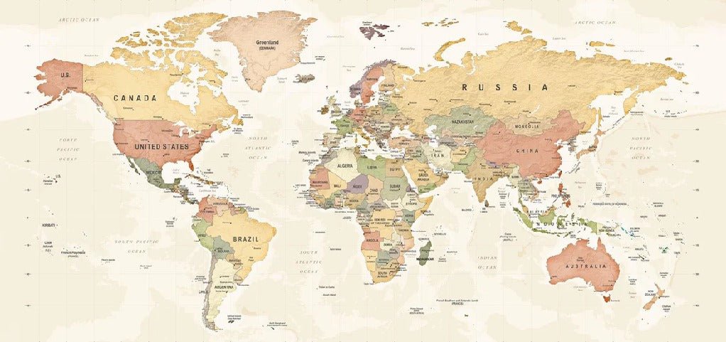Papier peint panoramique carte du monde exploration