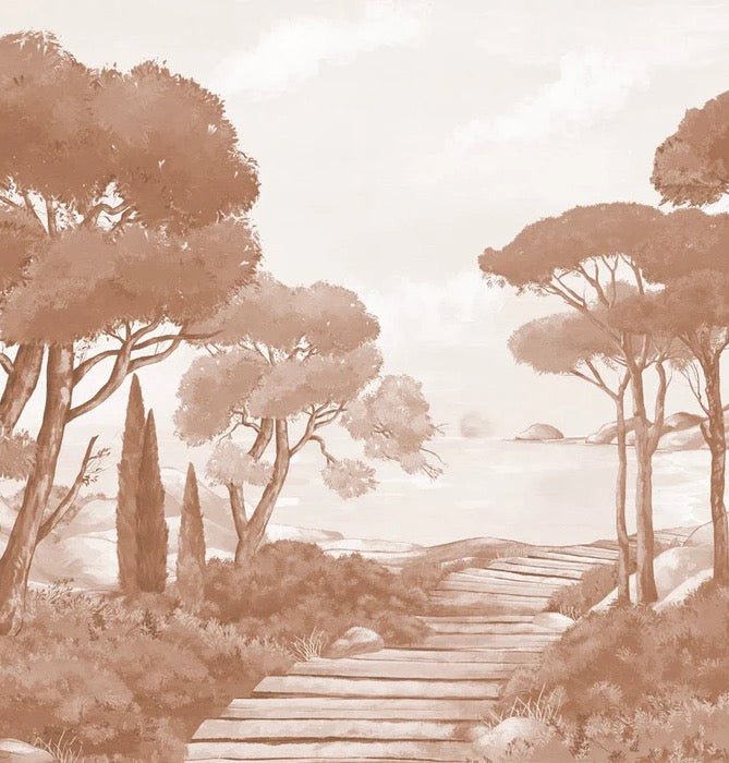 Papier peint balade dans les calanques terracotta