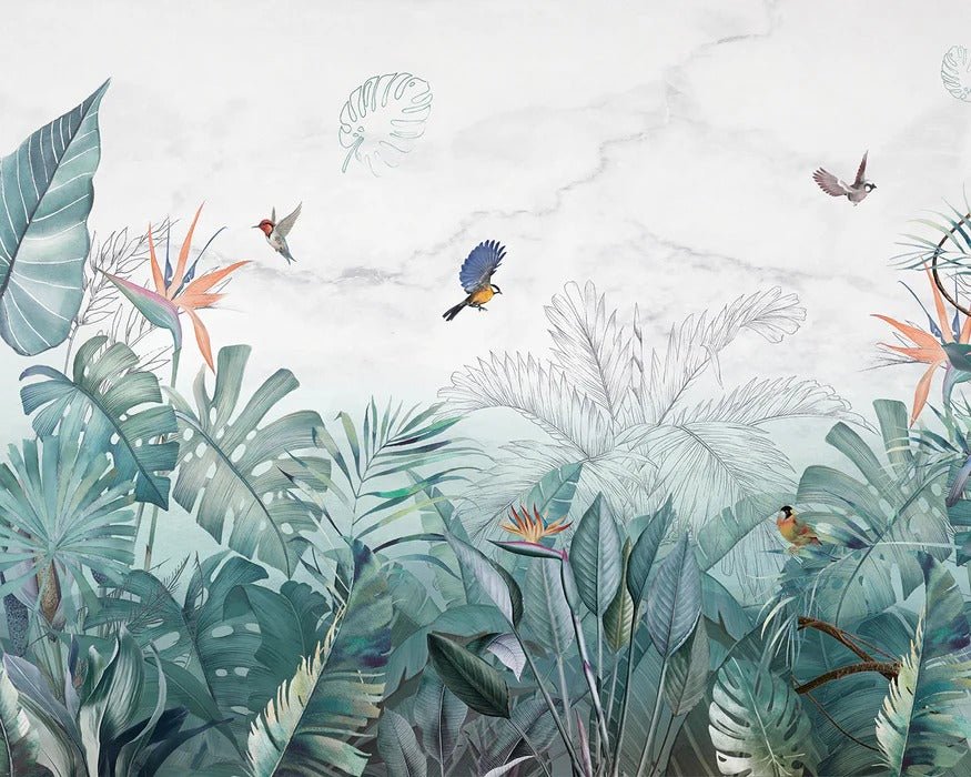 Papier peint jungle bleu marbre