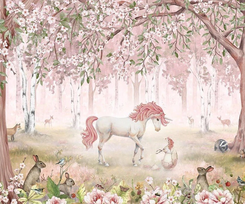 Papier peint licorne féerique rose