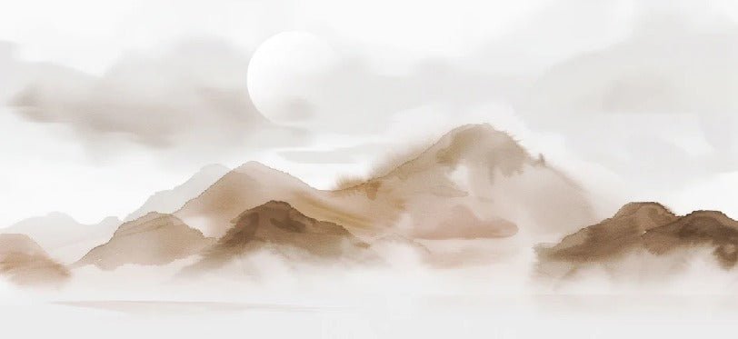 Papier peint montagnes voilées – Lueur sépia