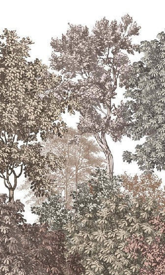 Papier peint paysage forêt gravure rosé, XXL, tendance