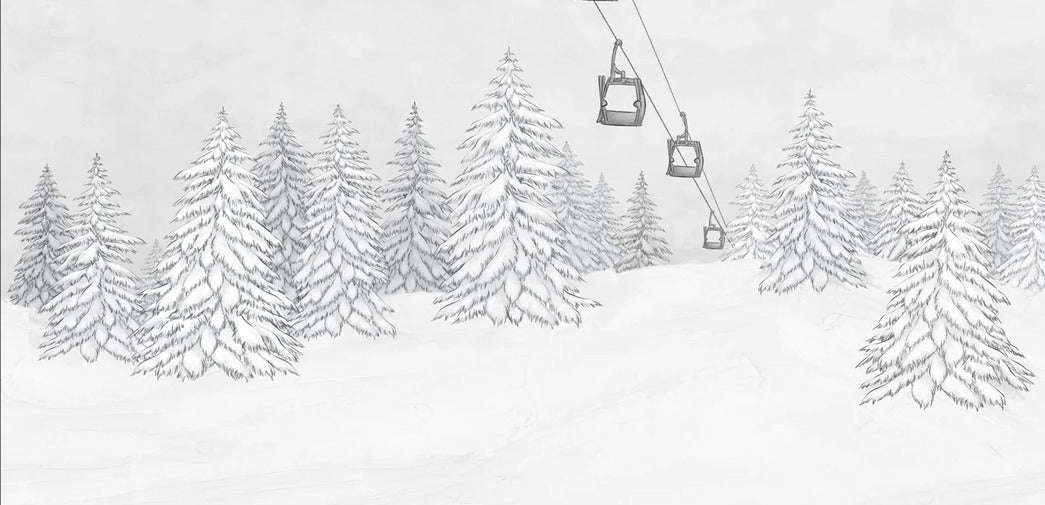 Papier peint montagne télécabine noir & blanc