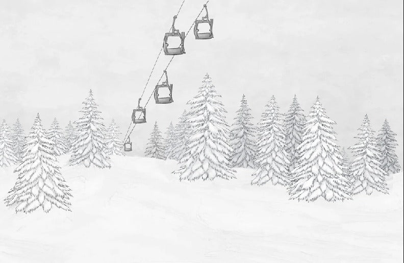 Papier peint montagne télécabine noir & blanc
