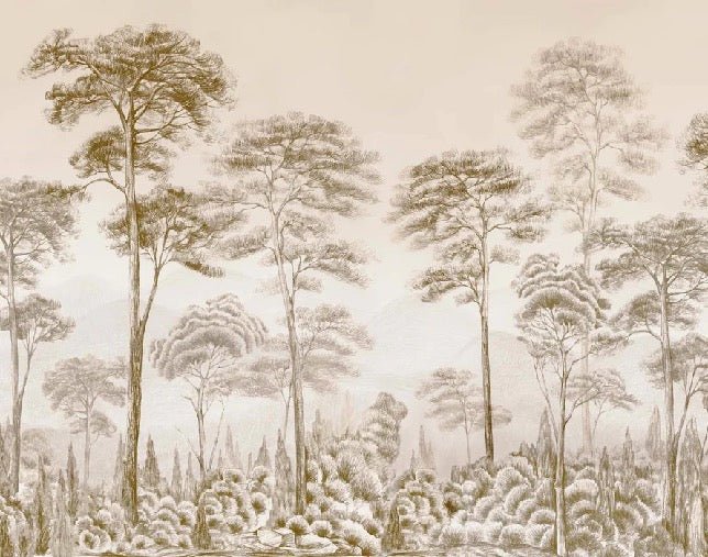Papier peint nature pinède sépia