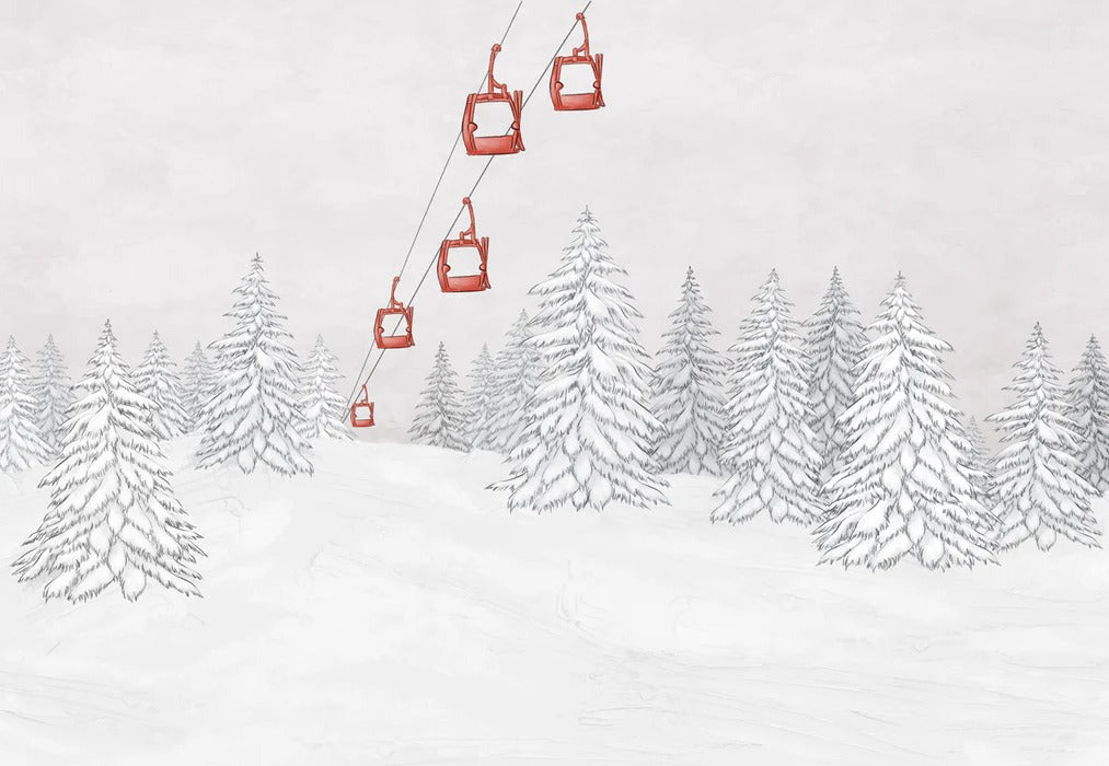 Papier peint montagne télécabine rouge, XXL, tendance
